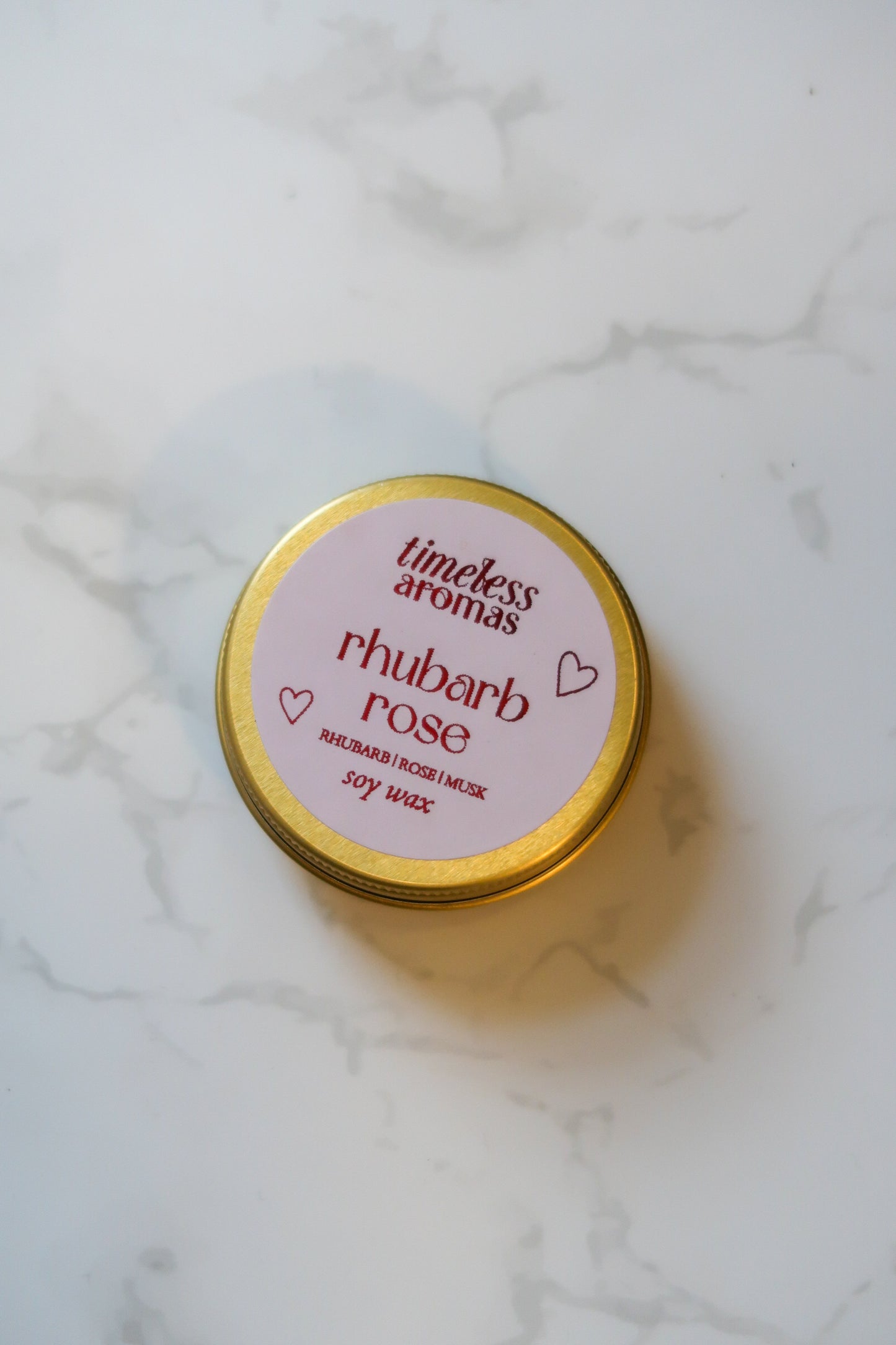 Rhubarb Rose Mini Gold Tin Candle