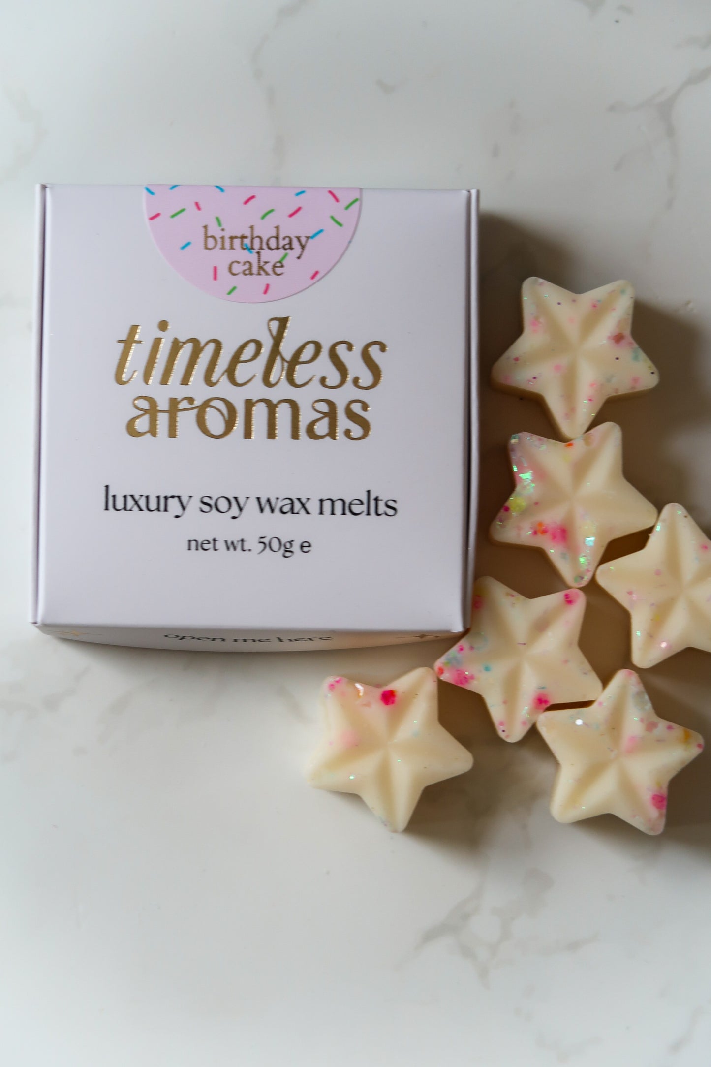 Birthday Cake Wax Melt Box - 6 Star-Shaped Soy Wax Melts | Rich Vanilla & Tonka Scent