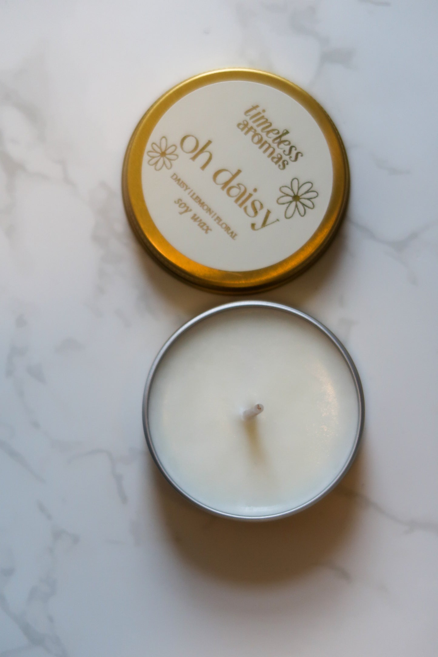 Oh Daisy Mini Gold Tin Candle