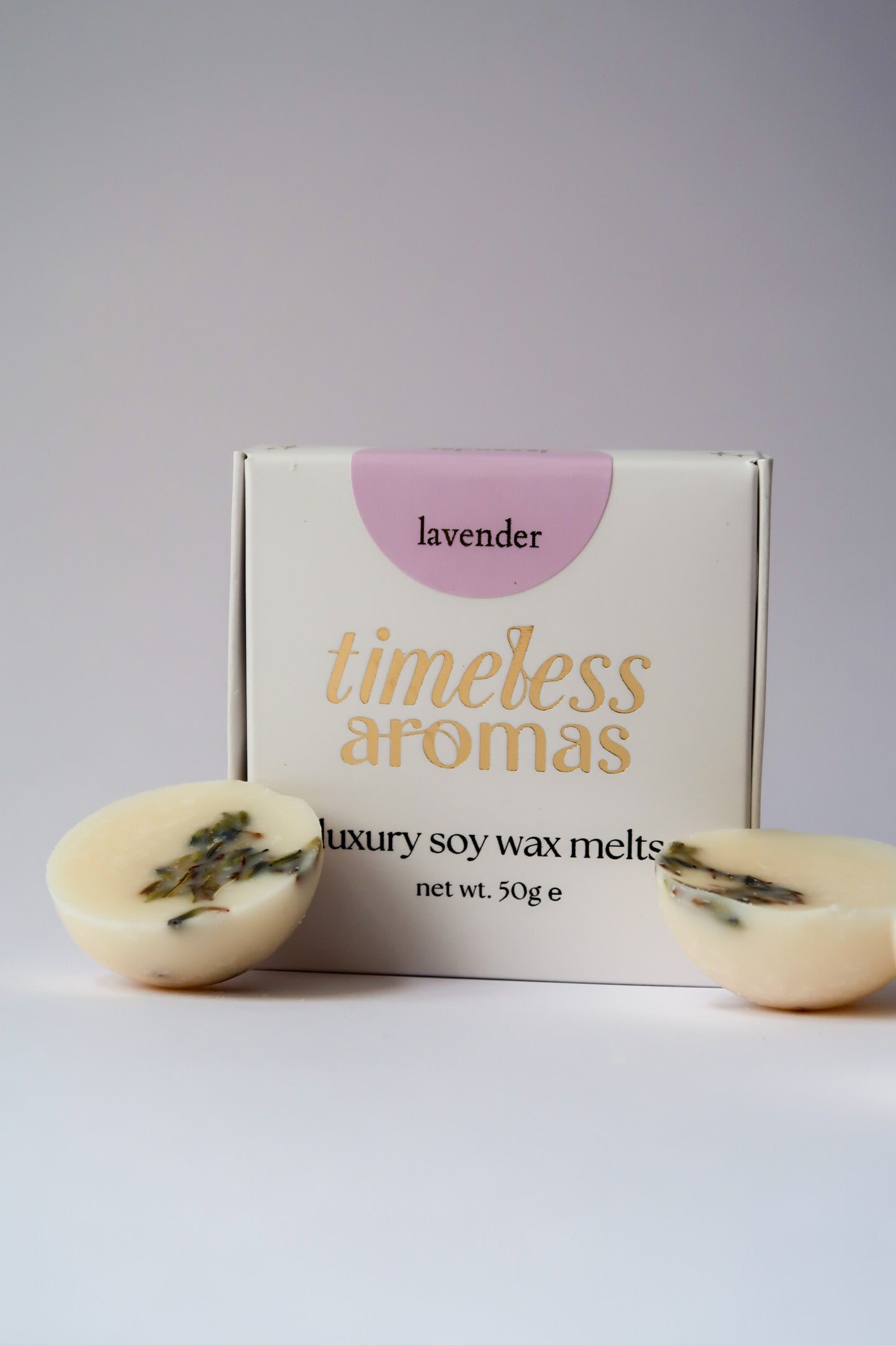 Timeless Aromas Lavender Wax Melt Box featuring luxury soy wax melts, ideal for filling your home with delightful lavender fragrance, embracing the essence of lavender luxury scented wax melts.