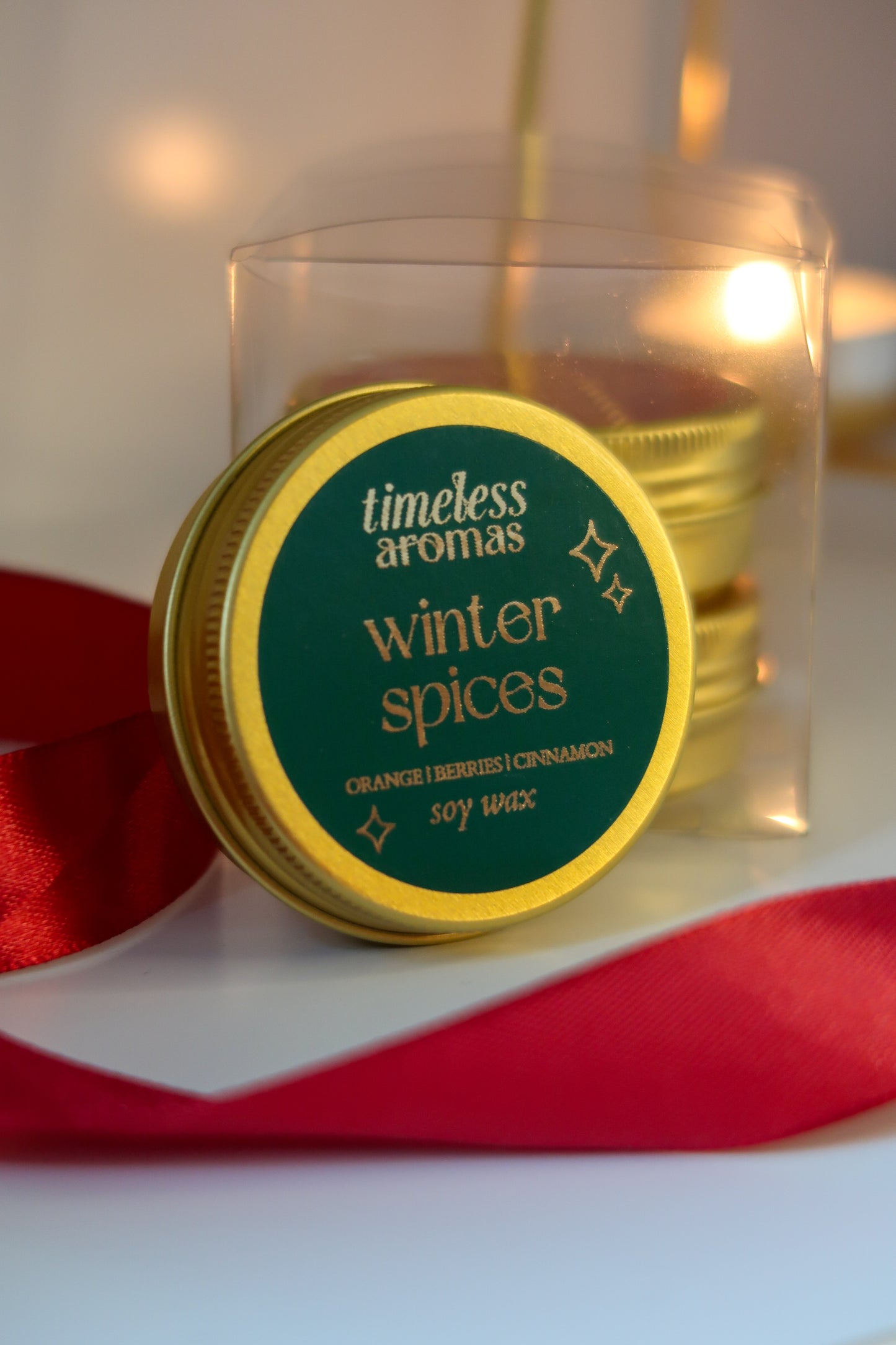 Winter Spices Luxury Gold Tin Candle | Timeless Aromas