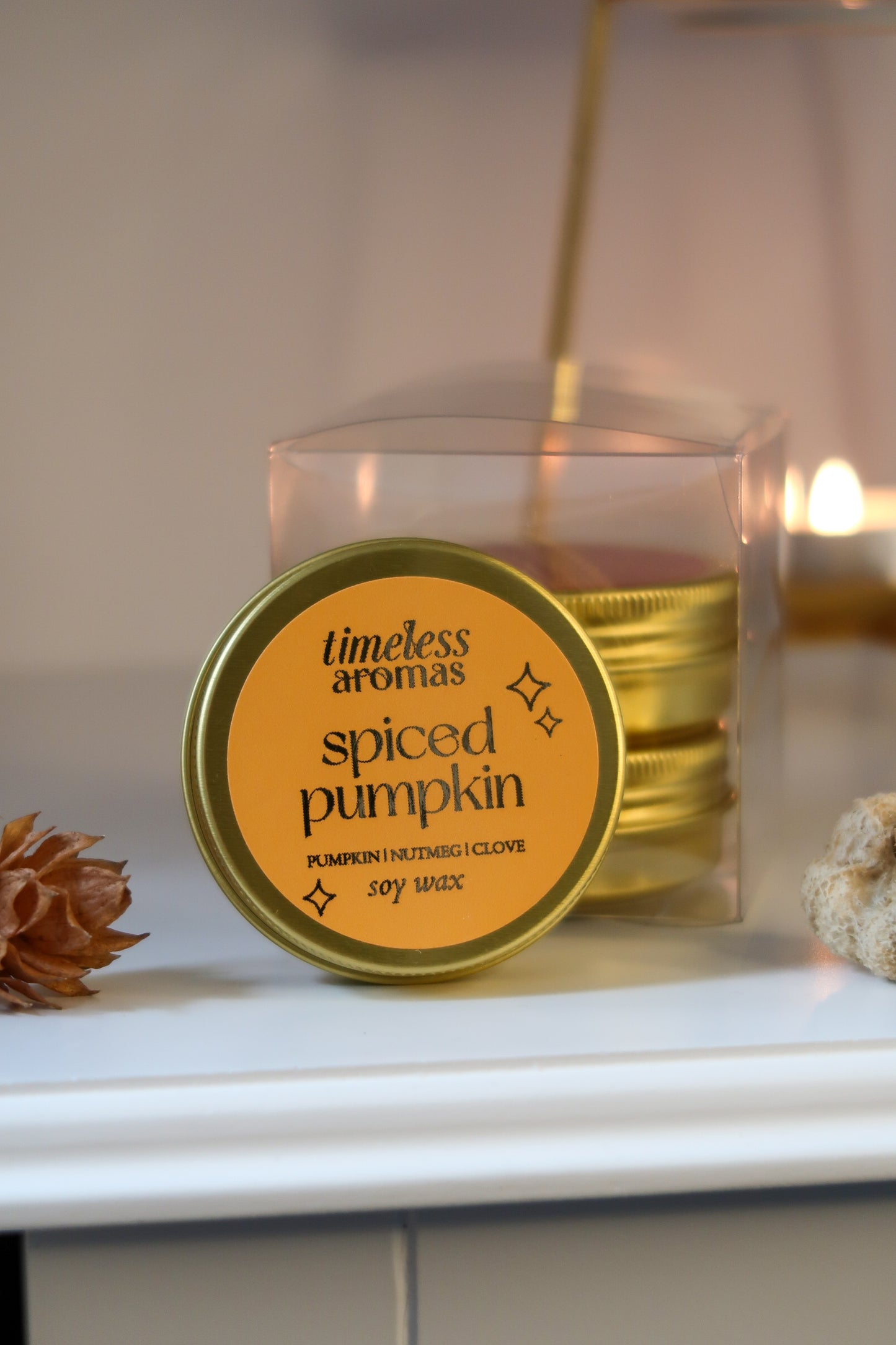 Spiced Pumpkin Luxury Gold Tin Candle | Timeless Aromas