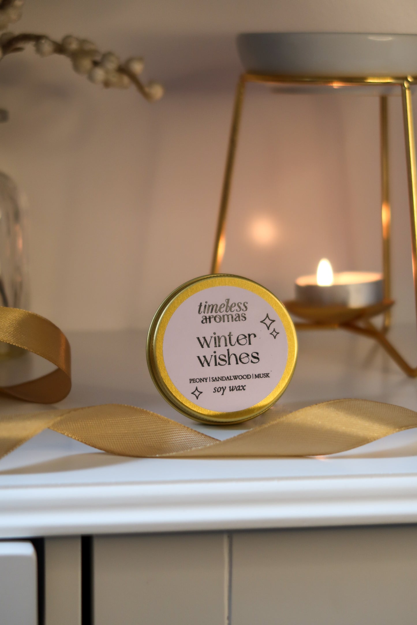Winter Wishes Luxury Gold Tin Candle | Timeless Aromas