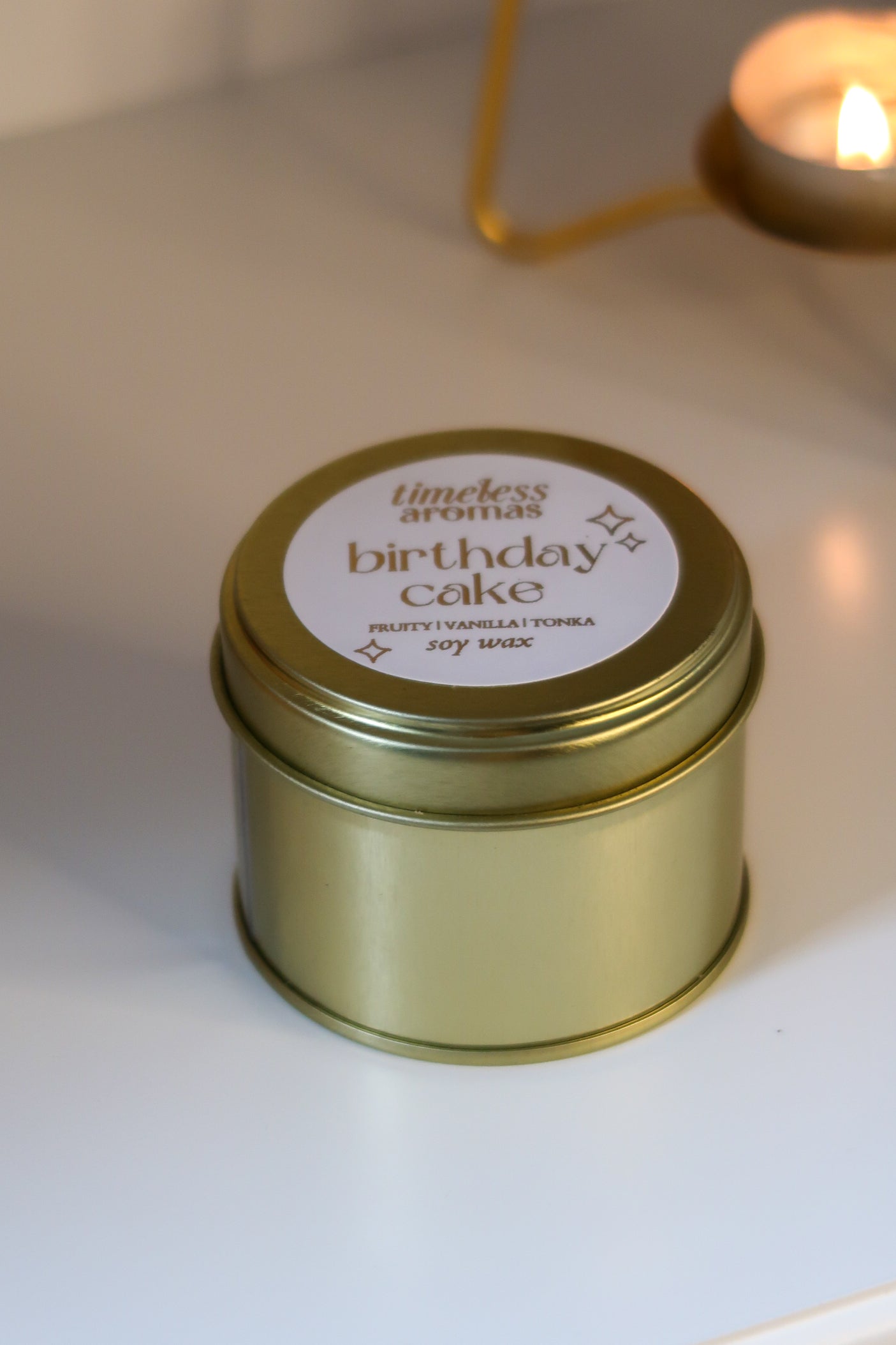 Birthday Cake Luxury Gold Tin Candle | Timeless Aromas