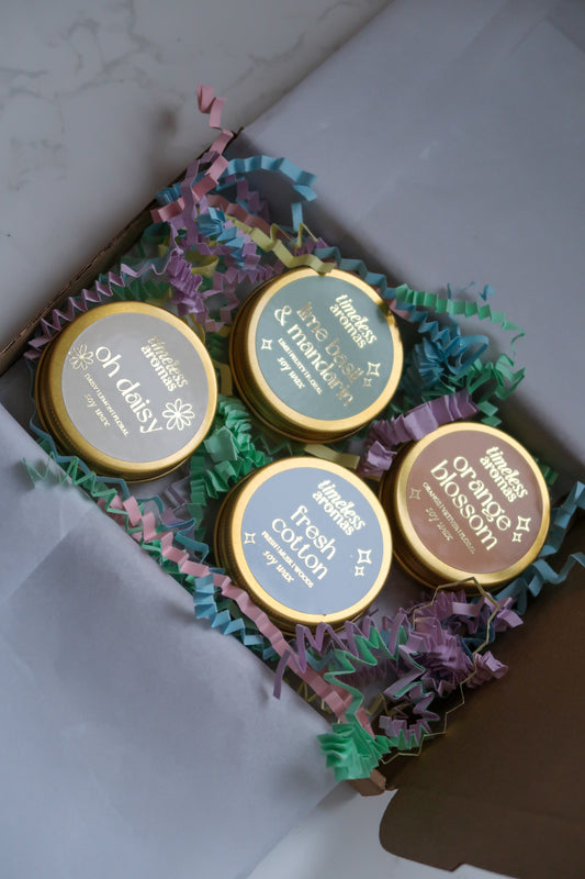 Spring Mini Candle Gift Set - 4 Luxury Gold Tin Soy Candles