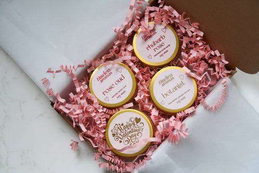 Valentine’s Day Candle Gift Set - 4 Mini Soy Wax Candles in Gold Tins