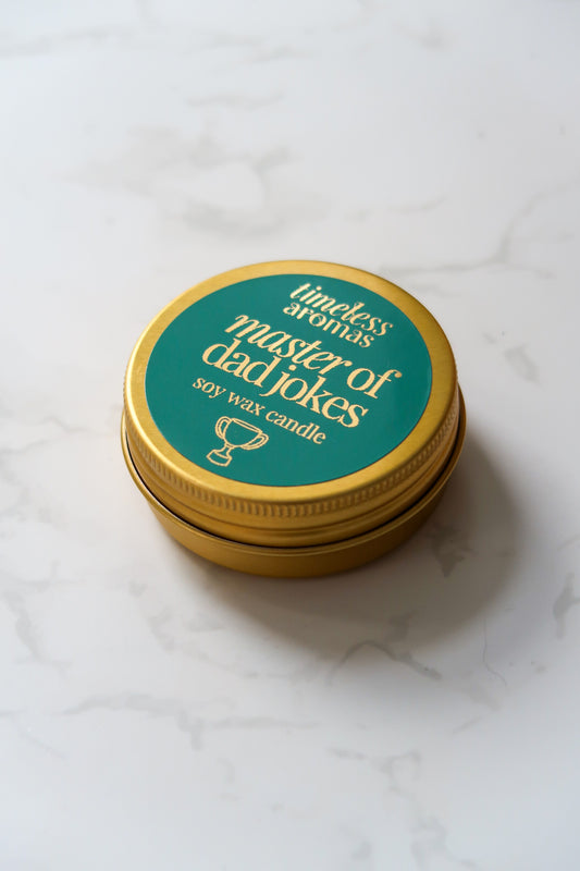 Master of Dad Jokes Mini Gold Tin Candle