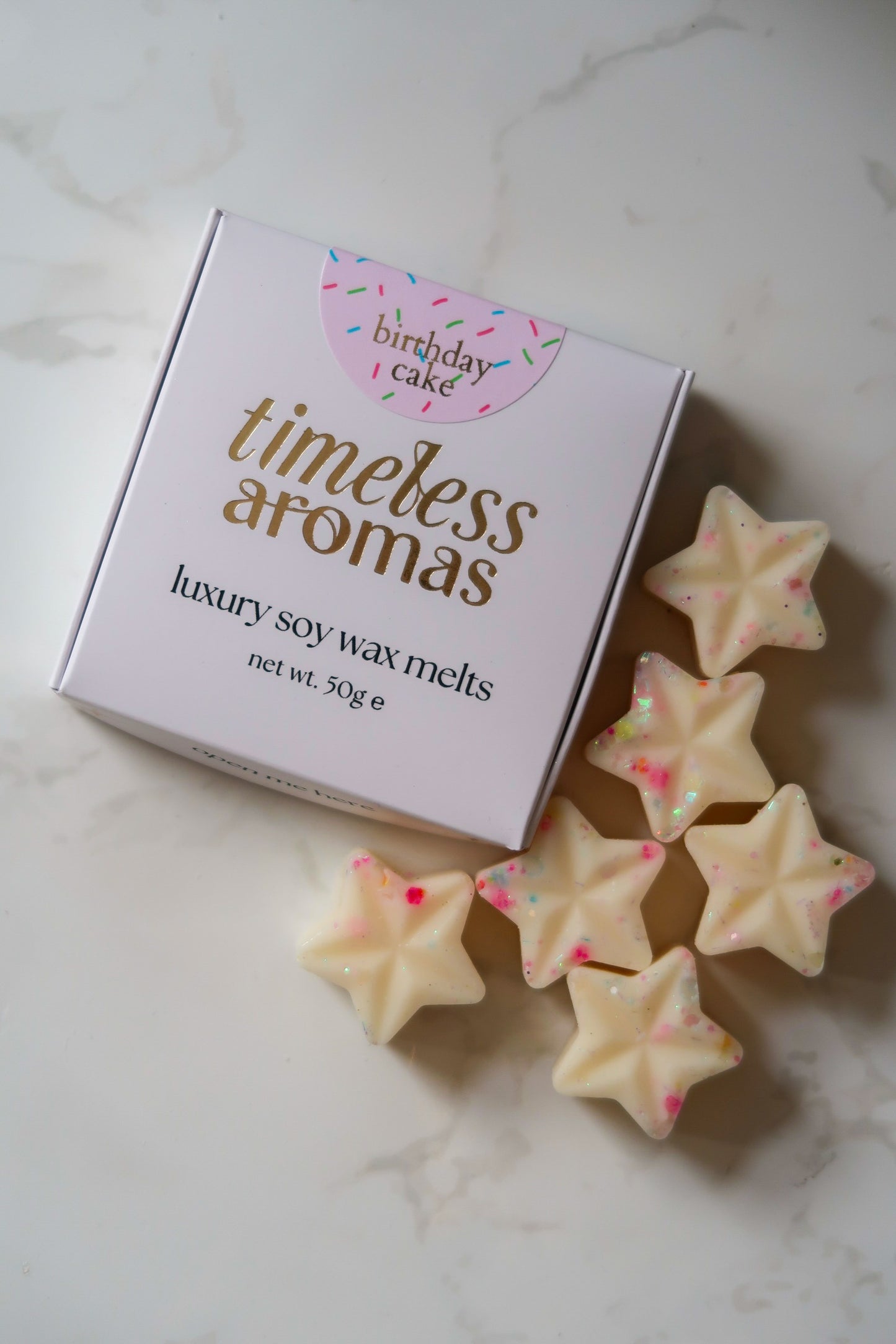 Birthday Cake Wax Melt Box - 6 Star-Shaped Soy Wax Melts | Rich Vanilla & Tonka Scent