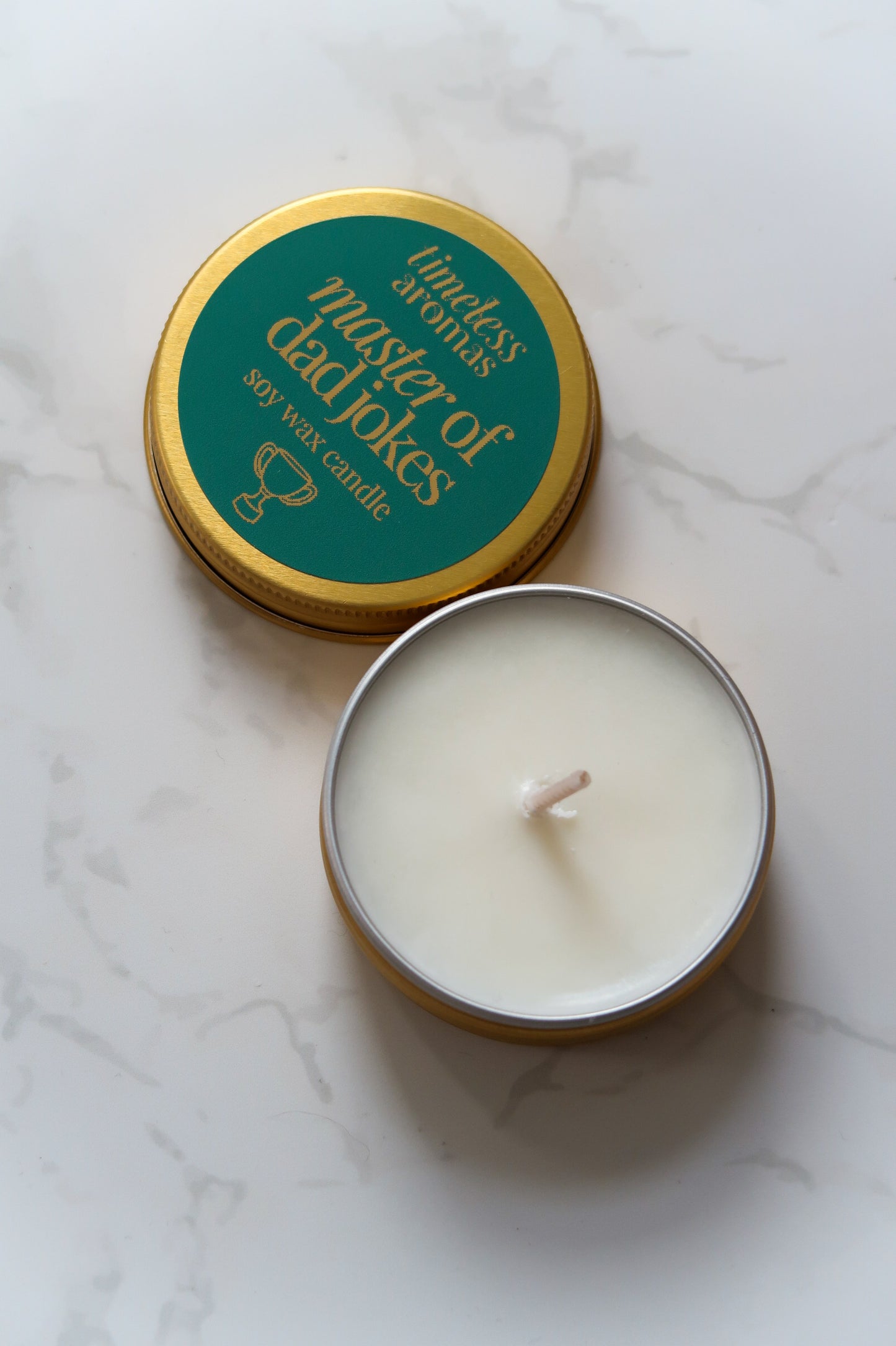 Master of Dad Jokes Mini Gold Tin Candle