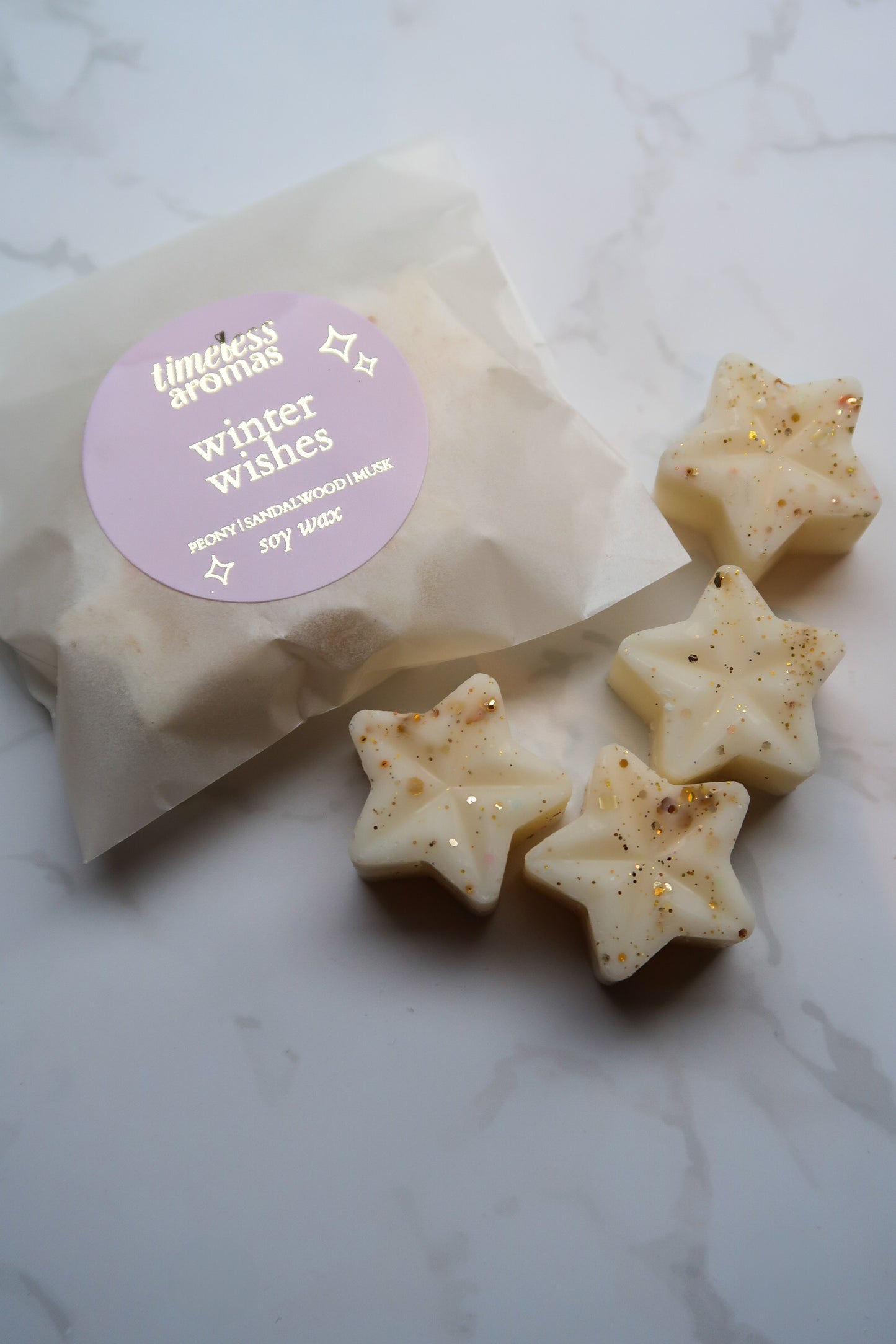 Winter Wishes Wax Melts – Sparkling Champagne & Peony Scent | Festive Soy Wax Melts Gift | Luxury Christmas Home Fragrance Stars