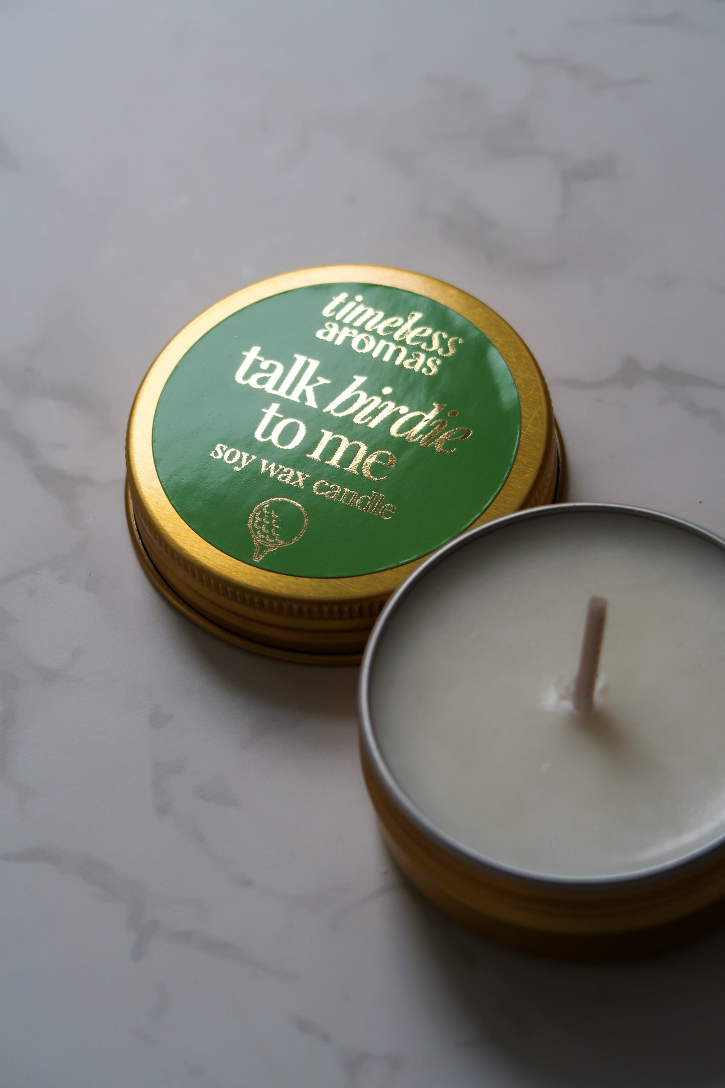 Talk Birdie To Me Mini Gold Tin Candle