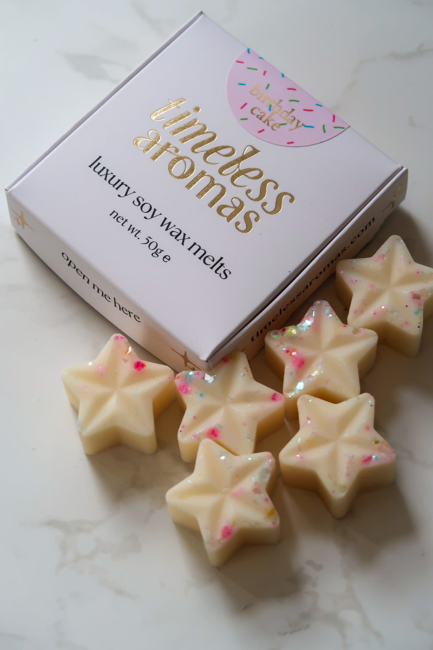 Birthday Cake Wax Melt Box - 6 Star-Shaped Soy Wax Melts | Rich Vanilla & Tonka Scent