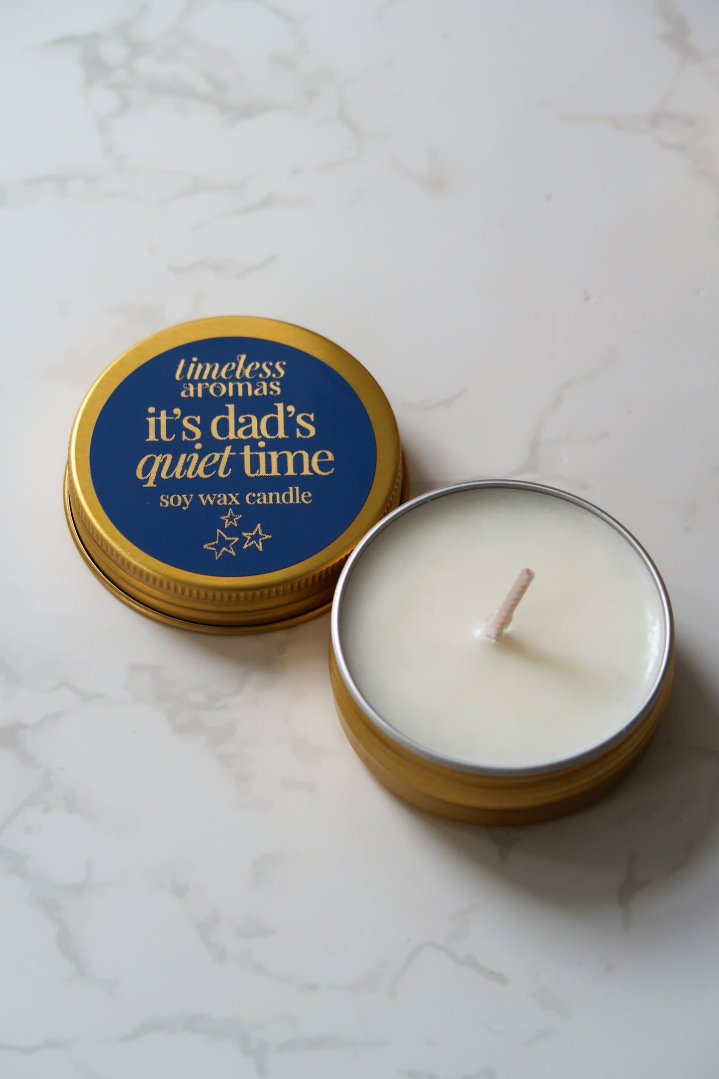 It’s Dad’s Quiet Time Mini Gold Tin Candle