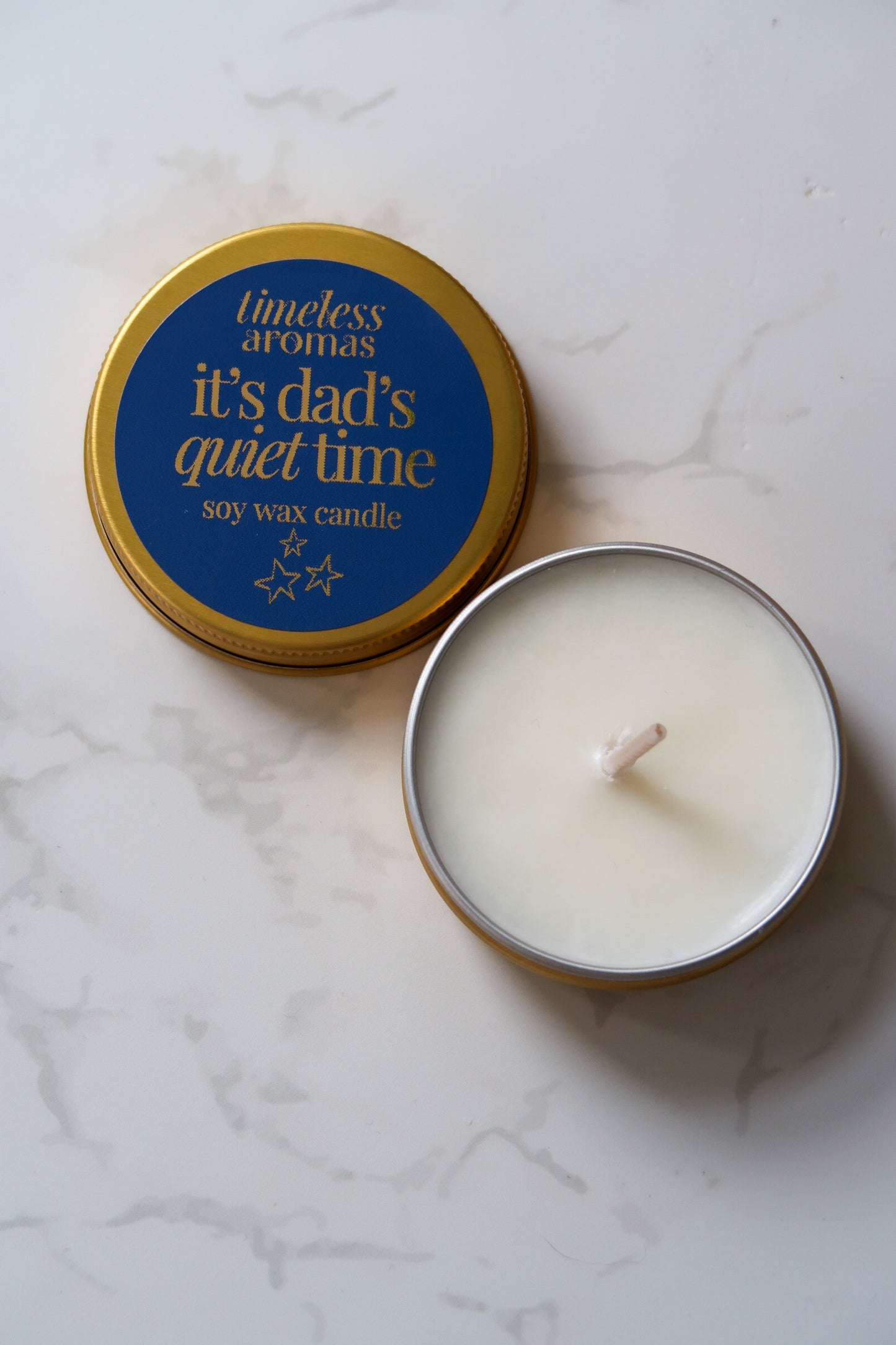 It’s Dad’s Quiet Time Mini Gold Tin Candle