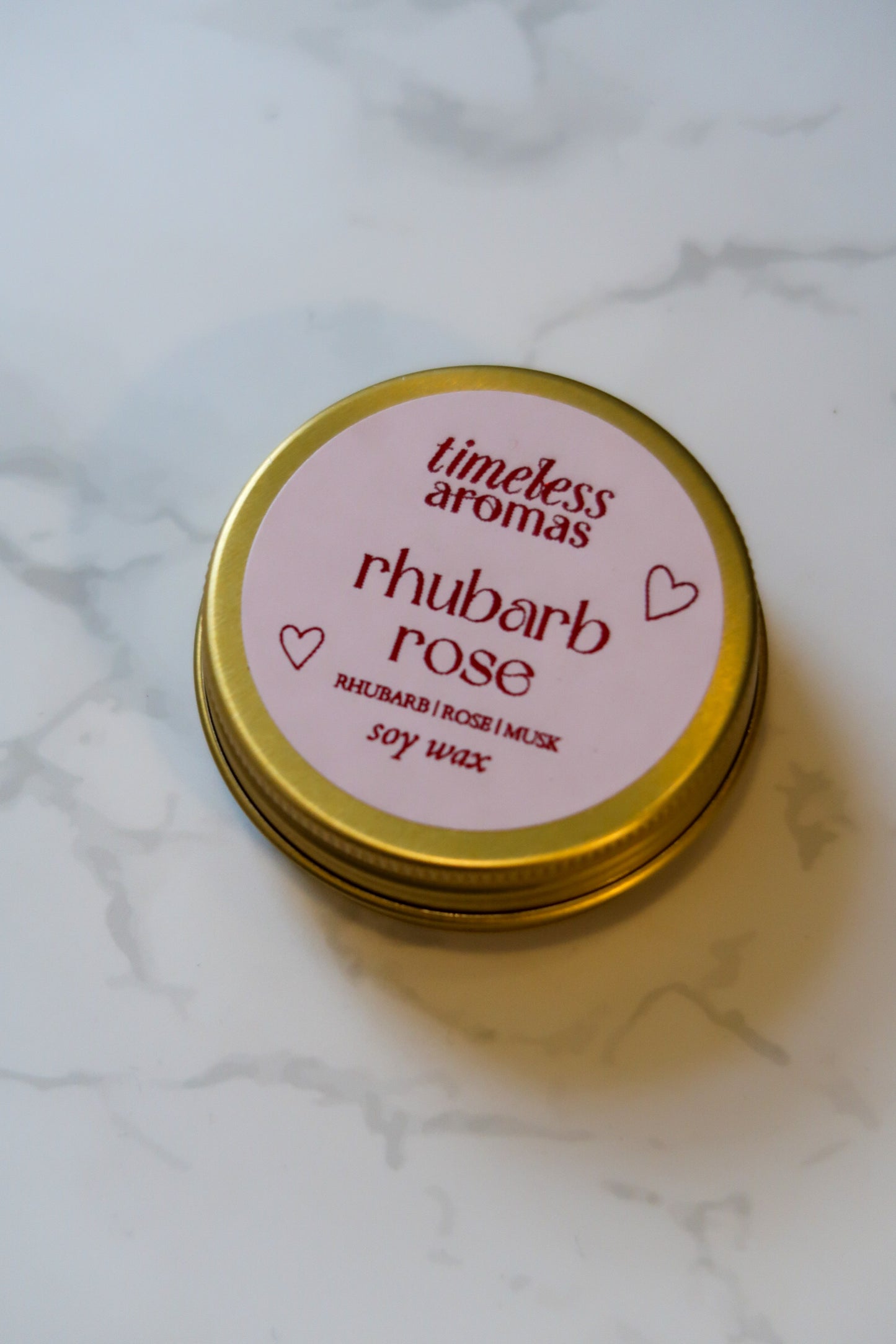 Rhubarb Rose Mini Gold Tin Candle