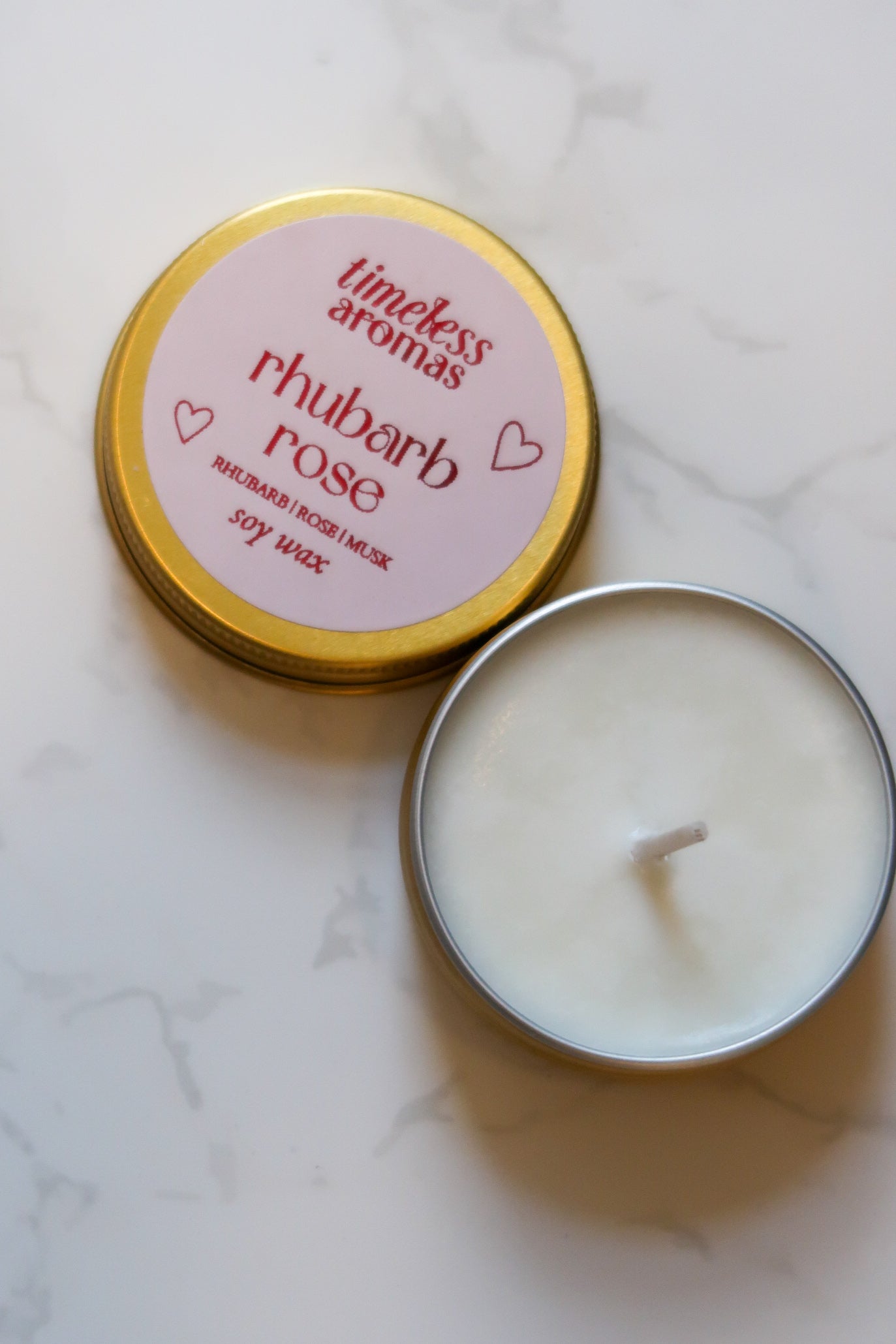 Rhubarb Rose Mini Gold Tin Candle