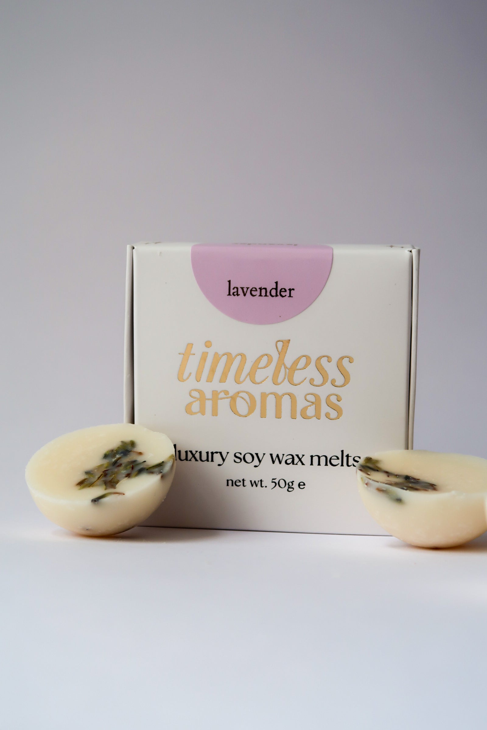 Timeless Aromas Lavender Wax Melt Box featuring luxury soy wax melts, ideal for filling your home with delightful lavender fragrance, embracing the essence of lavender luxury scented wax melts.