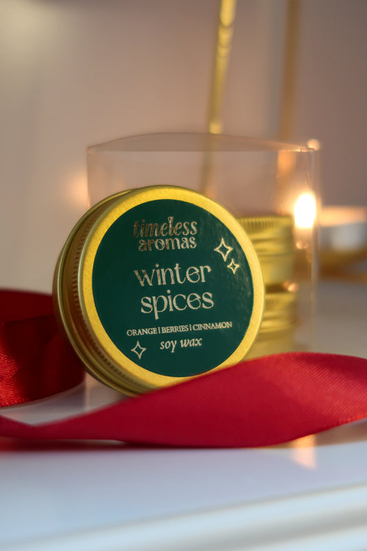 Winter Spices Luxury Gold Tin Candle | Timeless Aromas