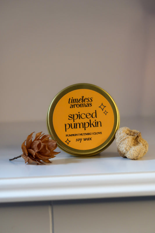 Spiced Pumpkin Luxury Gold Tin Candle | Timeless Aromas