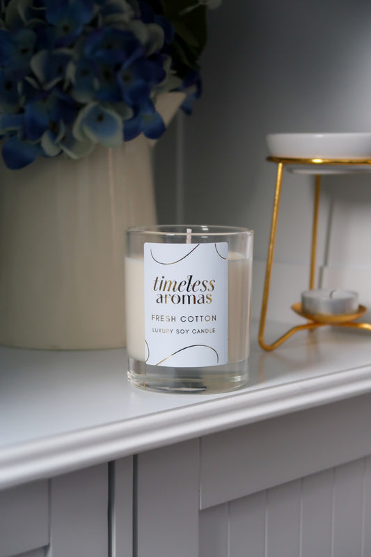 Fresh Cotton Luxury Scented Candle - 200g, 36 Hours Burn Time, Clean Airy Fragrance