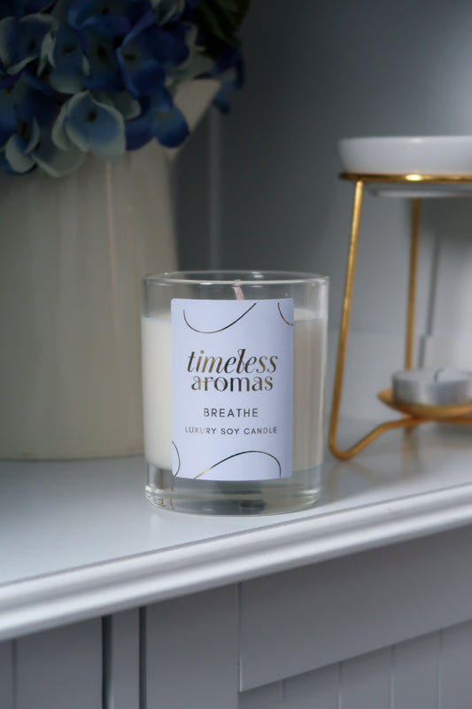 Breathe Luxury Scented Candle – 200g, Fresh Citrus & Floral Aroma, Up to 36 Hours Burn Time