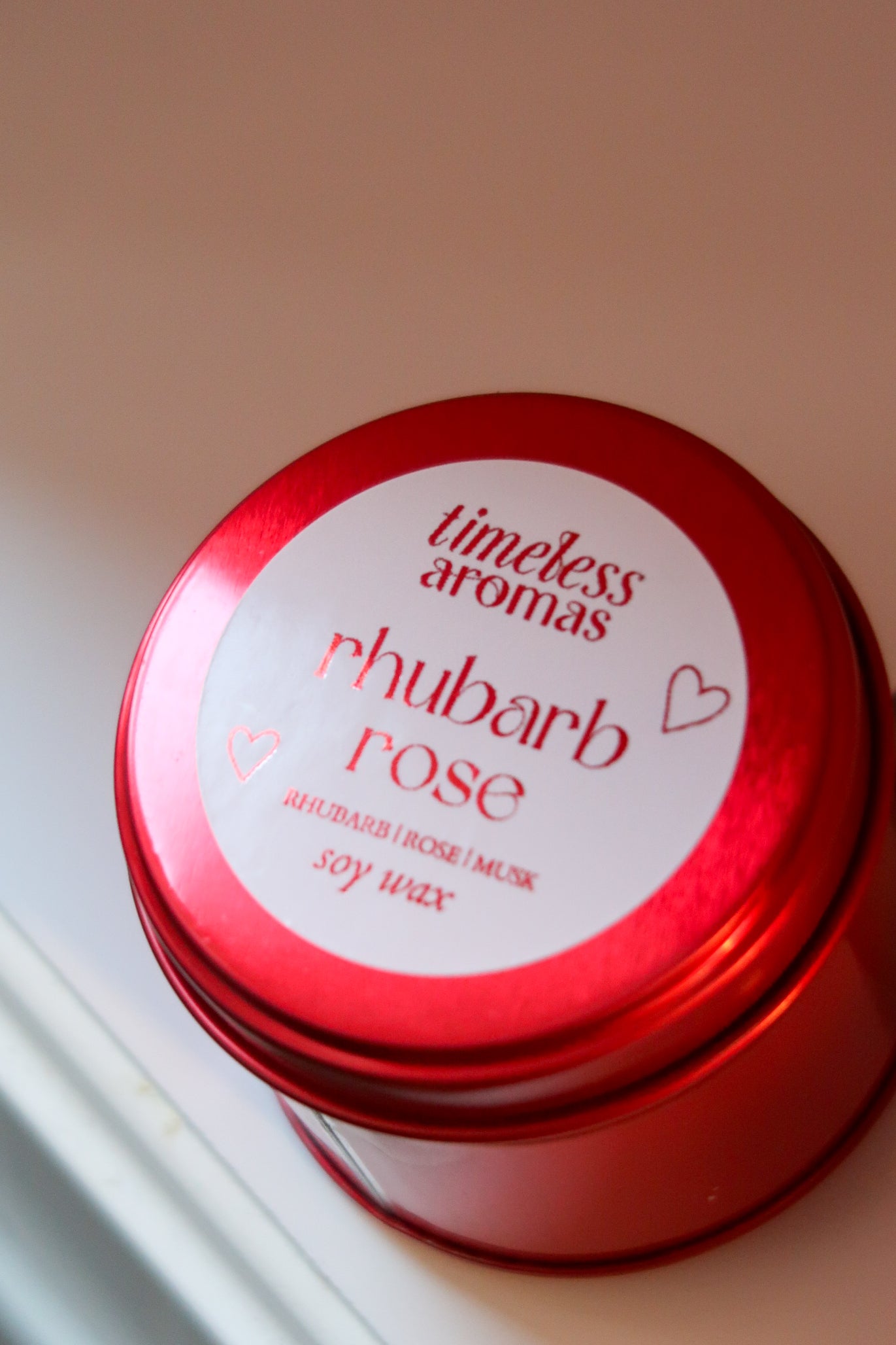 Rhubarb Rose Red Tin Candle - Luxury Soy Candle, Valentine Gift for Her