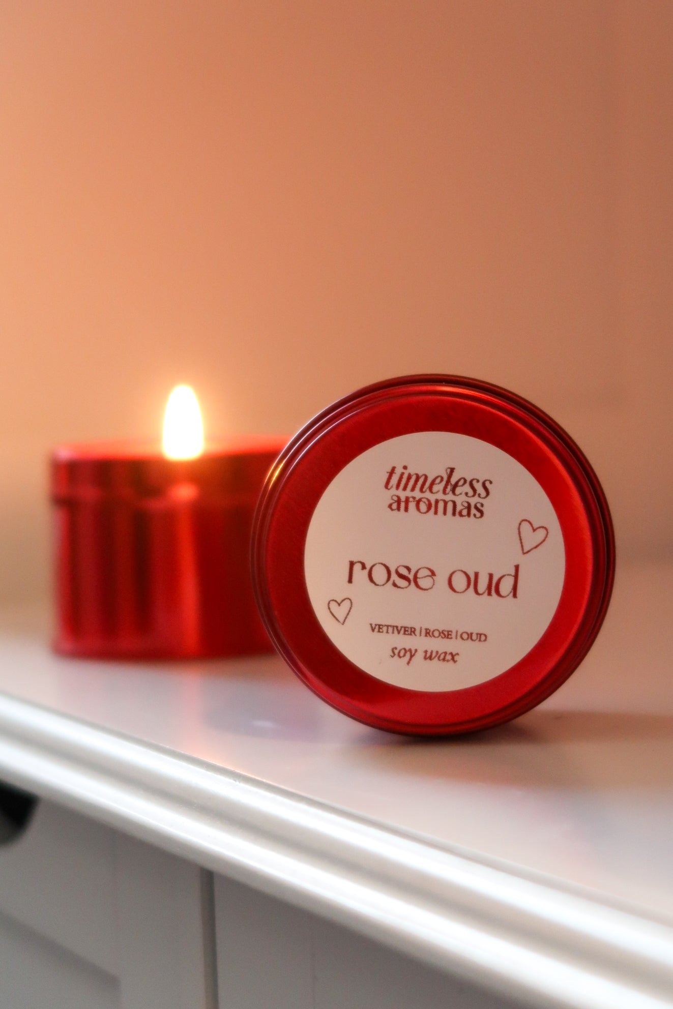 Rose Oud Red Tin Candle - Luxury Soy Candle, Valentine Gift for Her