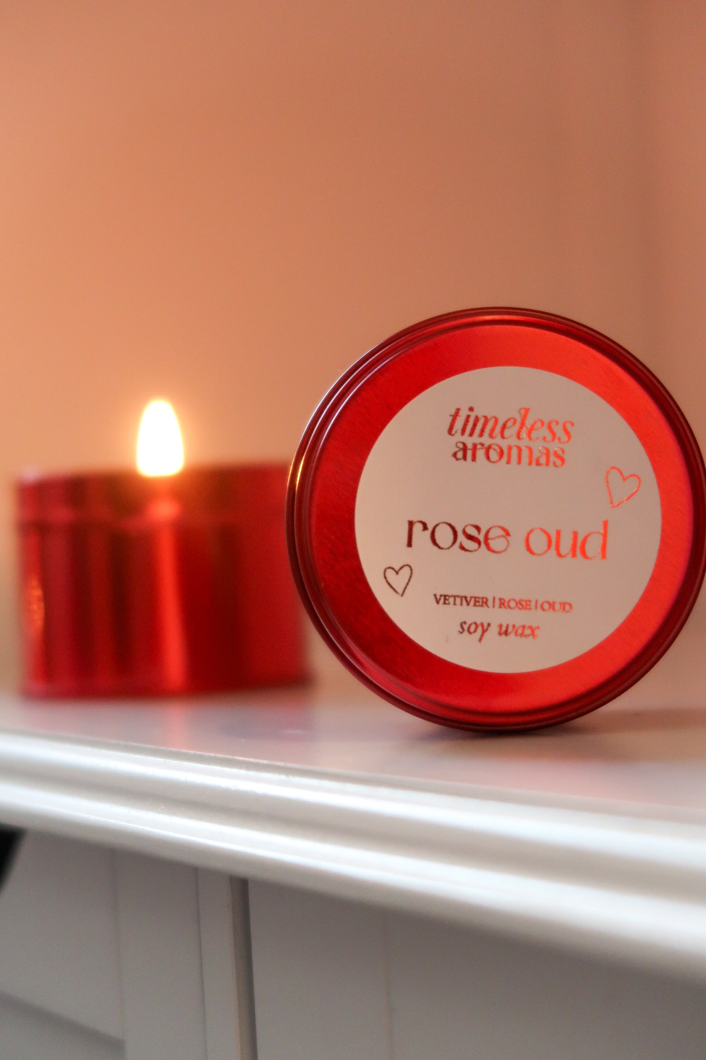 Rose Oud Red Tin Candle - Luxury Soy Candle, Valentine Gift for Her