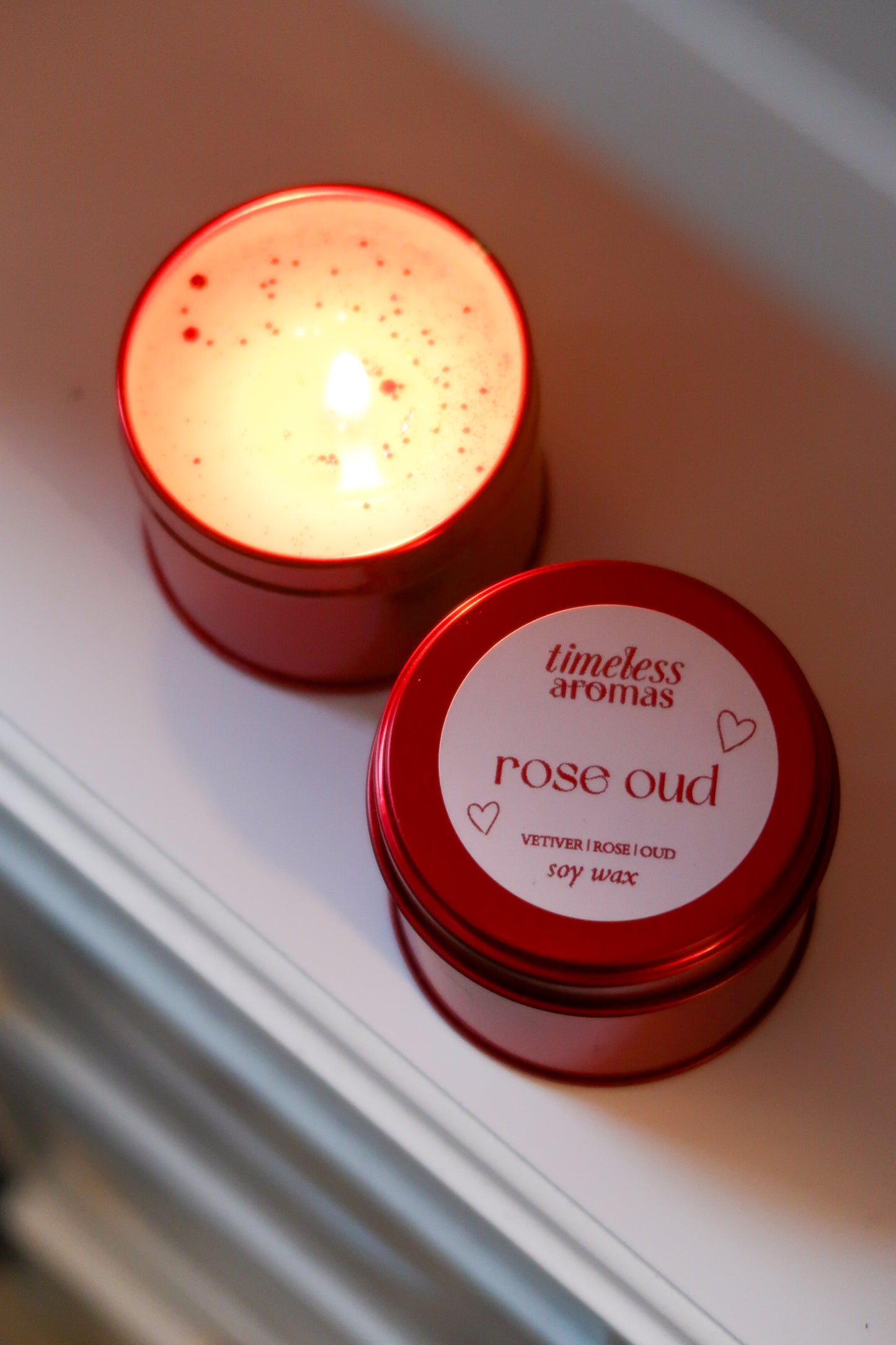 Rose Oud Red Tin Candle - Luxury Soy Candle, Valentine Gift for Her