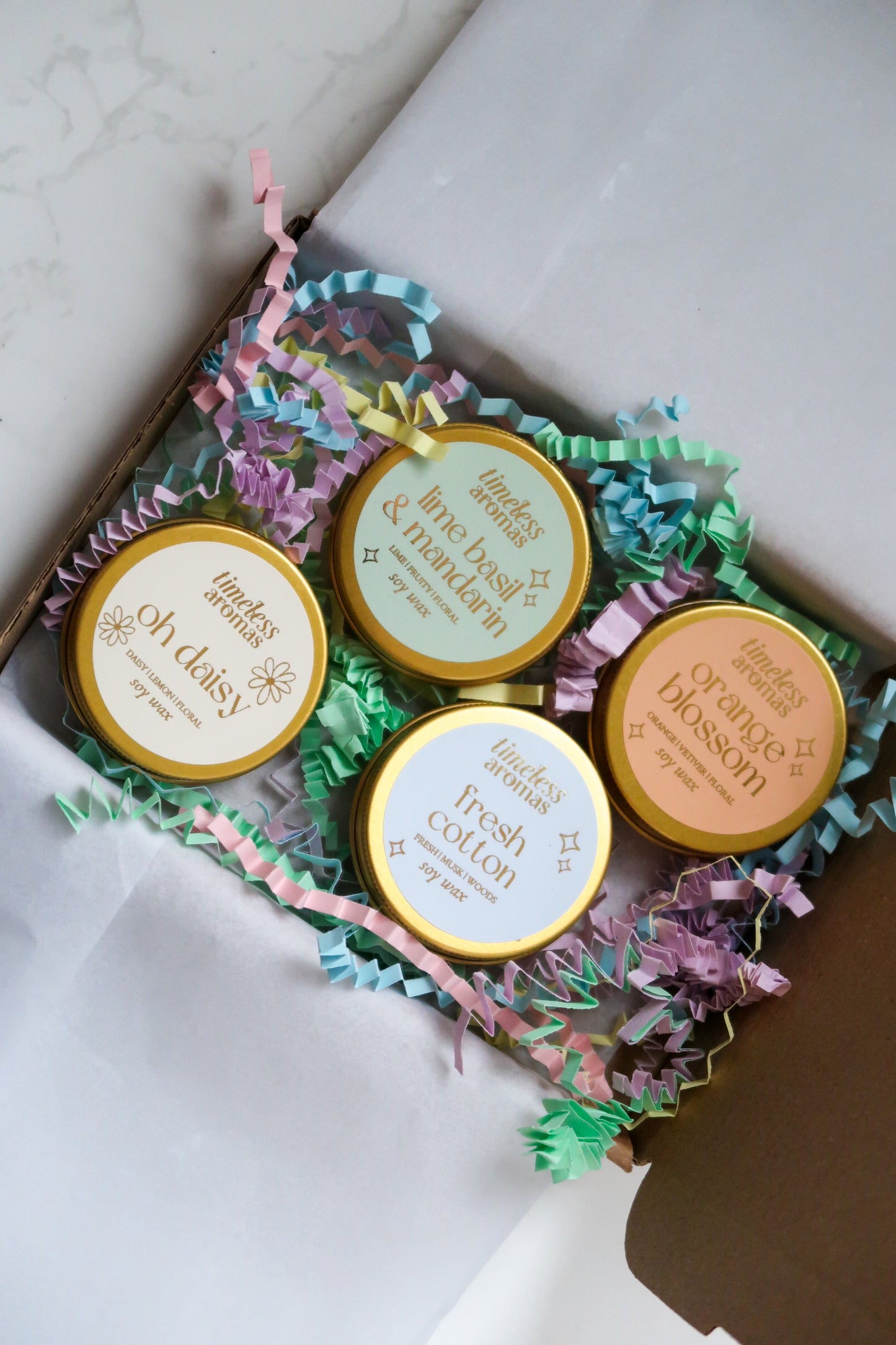 Spring Mini Candle Gift Set - 4 Luxury Gold Tin Soy Candles