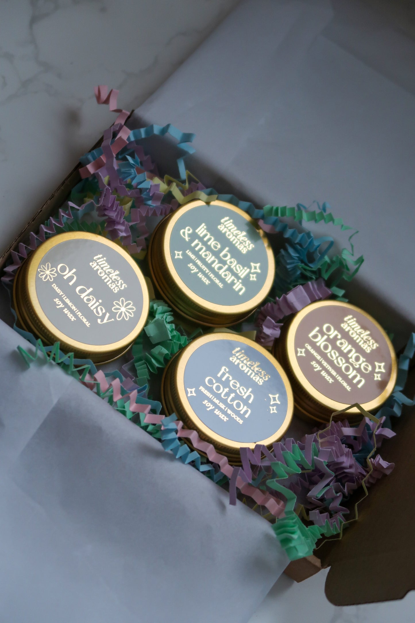 Spring Mini Candle Gift Set - 4 Luxury Gold Tin Soy Candles