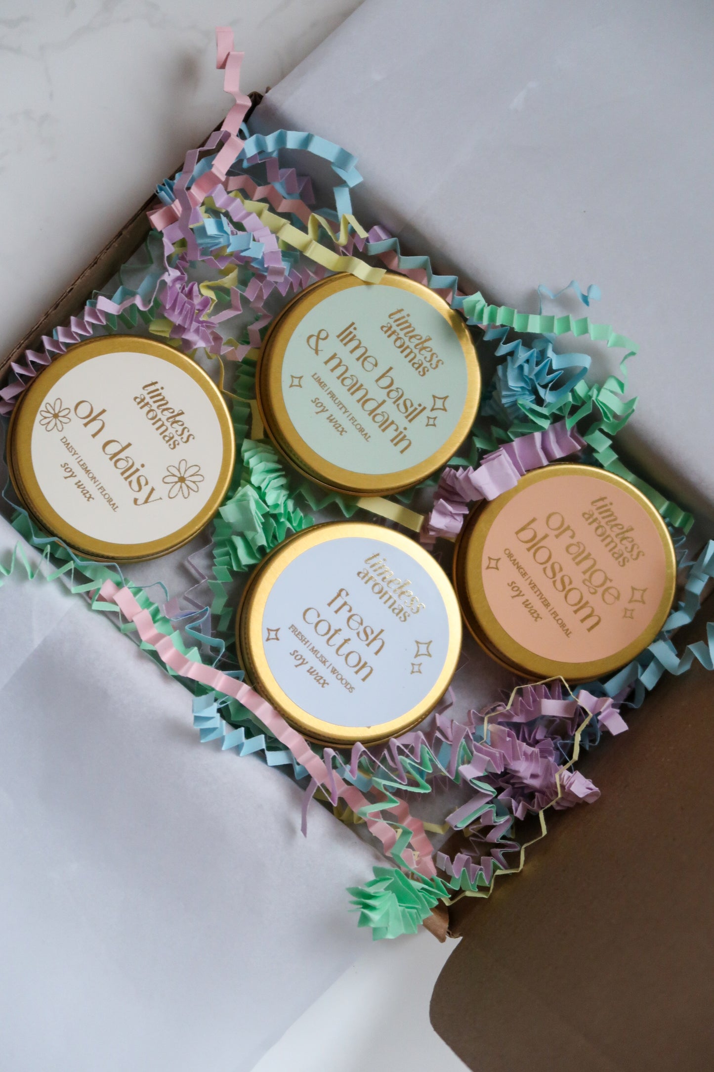 Spring Mini Candle Gift Set - 4 Luxury Gold Tin Soy Candles