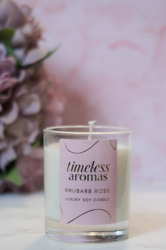 Rhubarb Rose Luxury Scented Candle 200g - 36 Hours Burn Time, Fruity-Floral Fragrance
