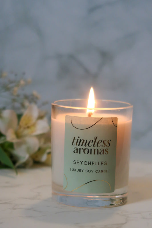 Seychelles Luxury Scented Candle – 200g, Exotic Citrus Coconut Fragrance, 36 Hours Burn Time