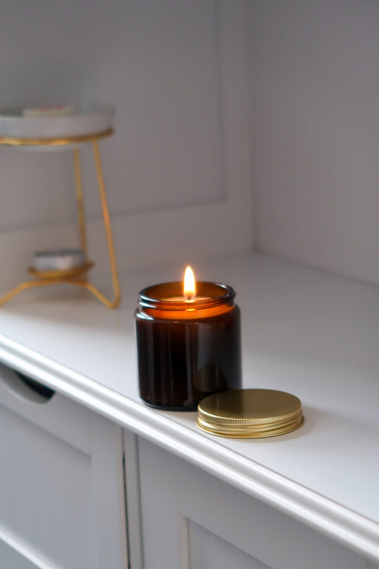 Autumn, Winter & Christmas | 120g Blank Label Amber Candle with Gold Lid | Pack of 6